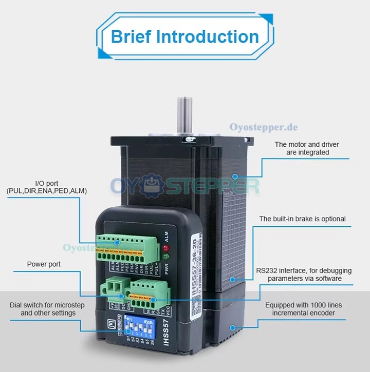 JMC Integrierter NEMA 23 Closed-Loop-Schrittmotor, 1,8°, 3 Nm, 5A, 36V, 2-Phasen, 60 × 60 mm